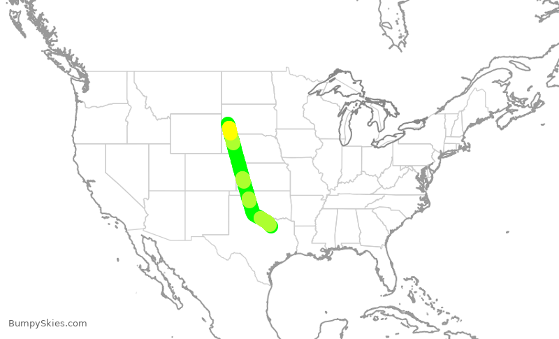 Turbulence forecast map for ENY3801, RAP to DFW