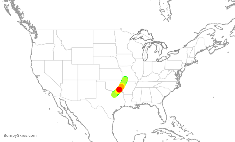 Turbulence forecast map for ENY3801, SGF to DFW
