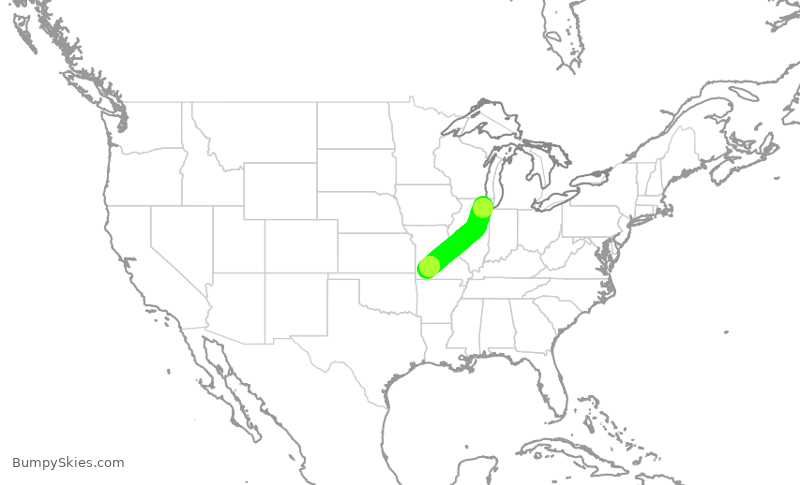 Turbulence forecast map for ENY3802, ORD to SGF