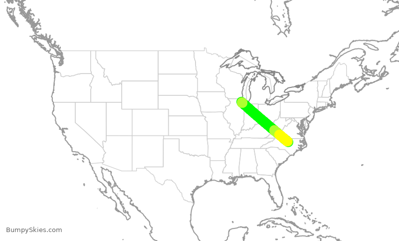Turbulence forecast map for ENY3809, RDU to ORD