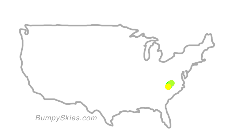 Map of continental US with illustrated flight path and turbulence forecast (described in text below)