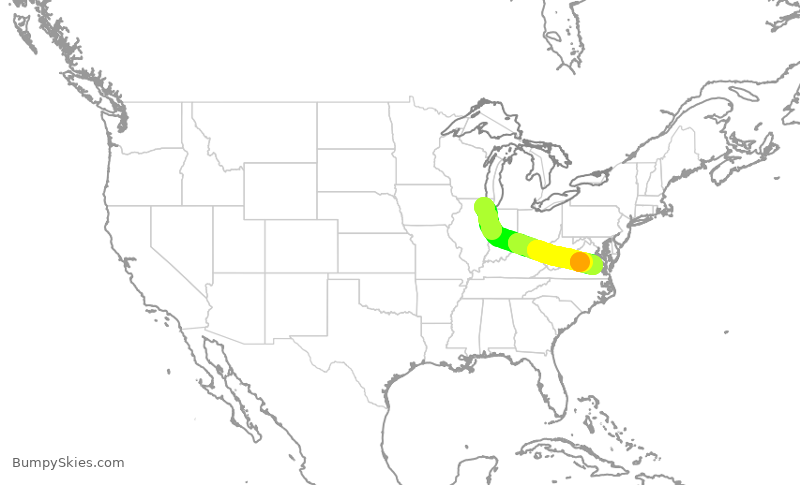 Turbulence forecast map for ENY3816, ORD to RIC