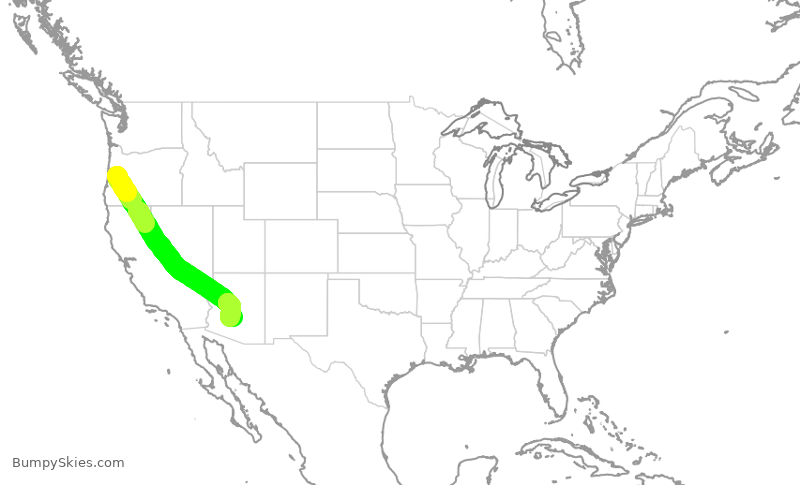 Turbulence forecast map for ENY3819, EUG to PHX