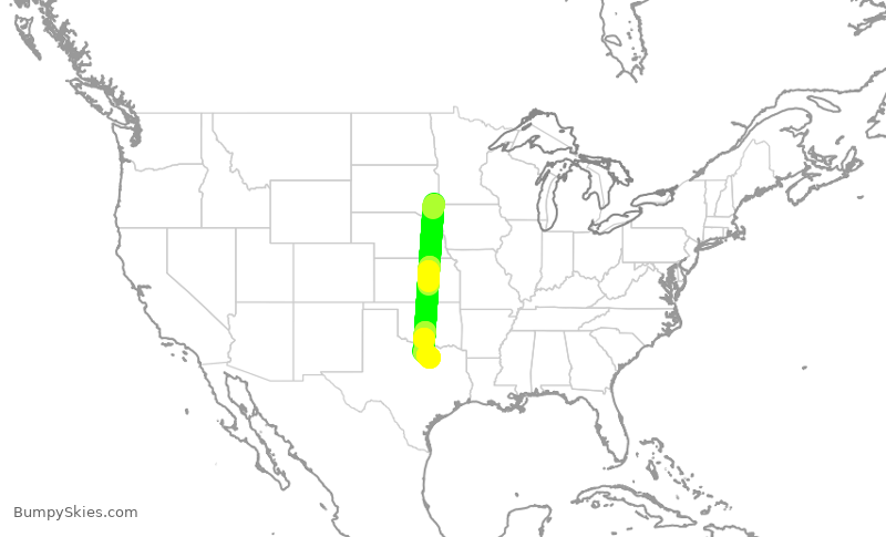 Turbulence forecast map for ENY3820, FSD to DFW