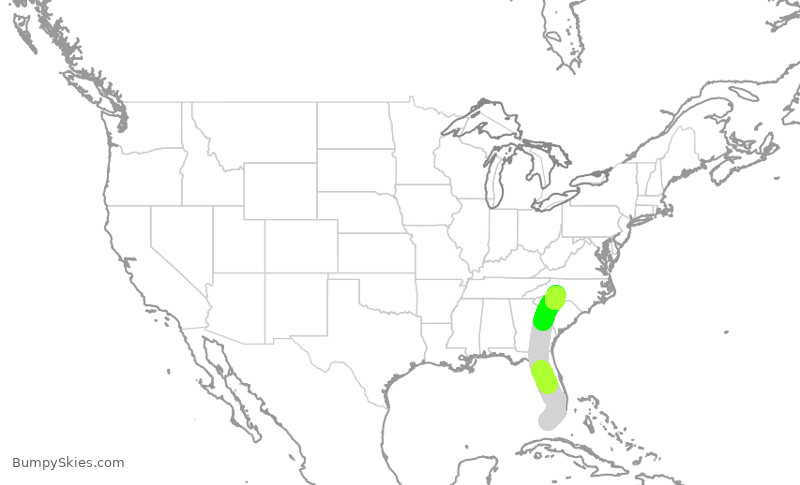 Turbulence forecast map for ENY3822, EYW to CLT
