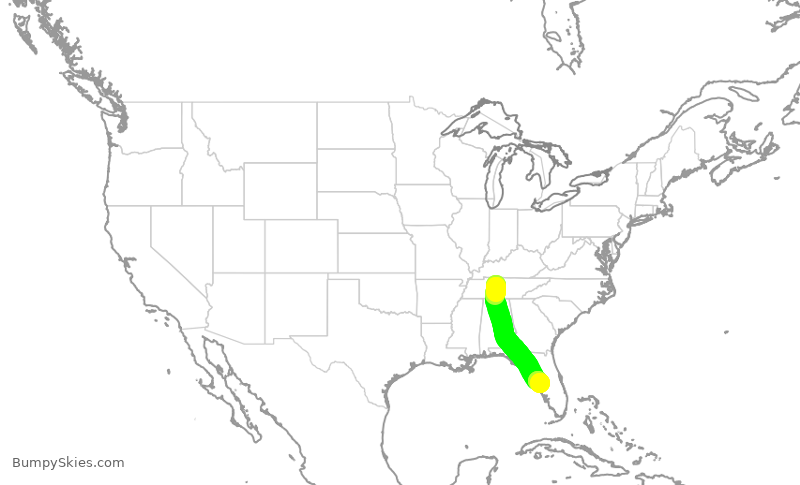 Turbulence forecast map for ENY3823, BNA to TPA