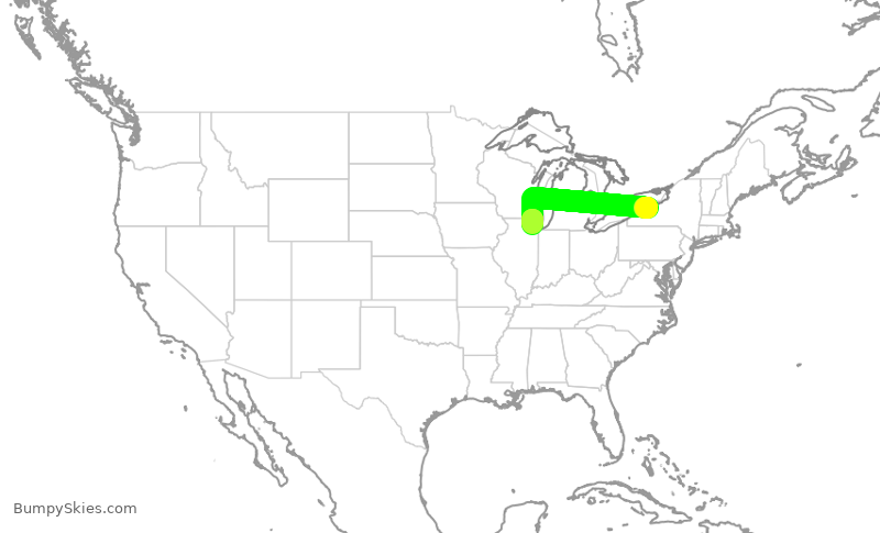 Turbulence forecast map for ENY3825, ROC to ORD