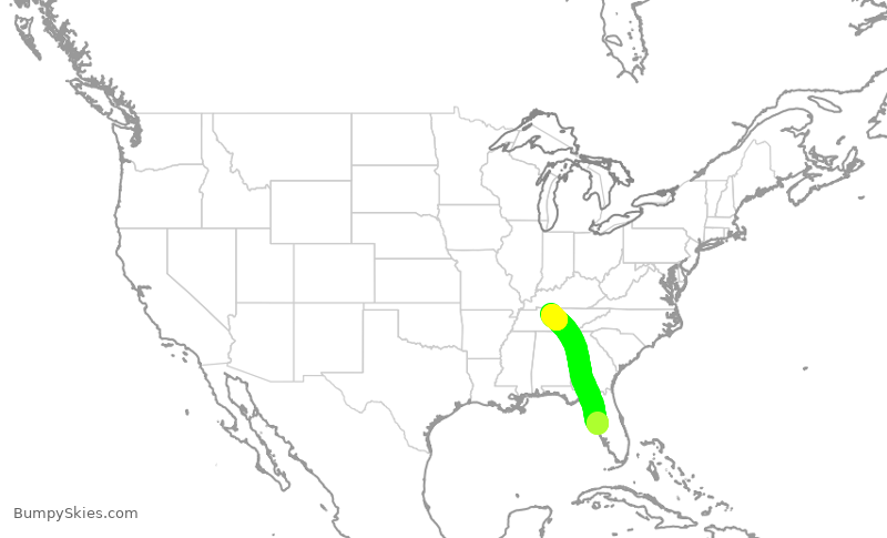 Turbulence forecast map for ENY3825, TPA to BNA