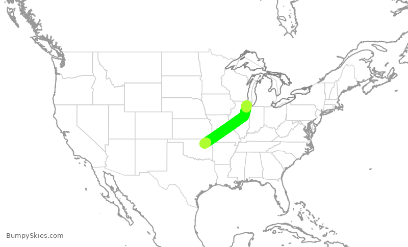Turbulence forecast map for ENY3827, ORD to TUL