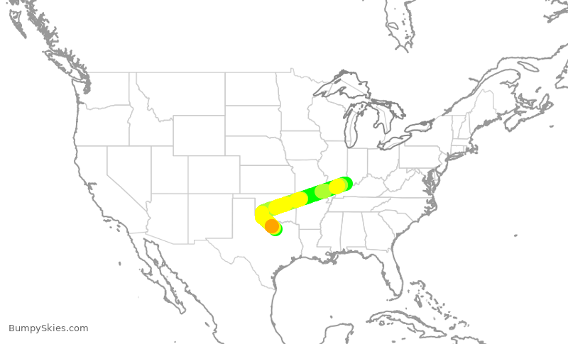 Turbulence forecast map for ENY3828, EVV to DFW