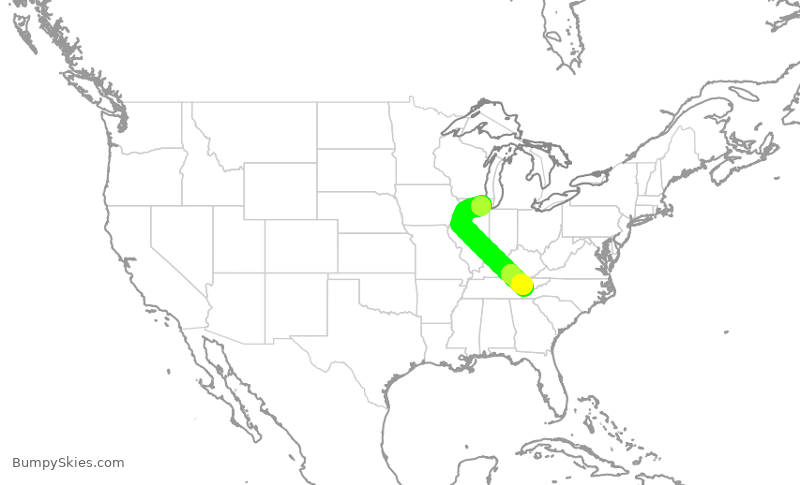 Turbulence forecast map for ENY3830, ORD to TYS