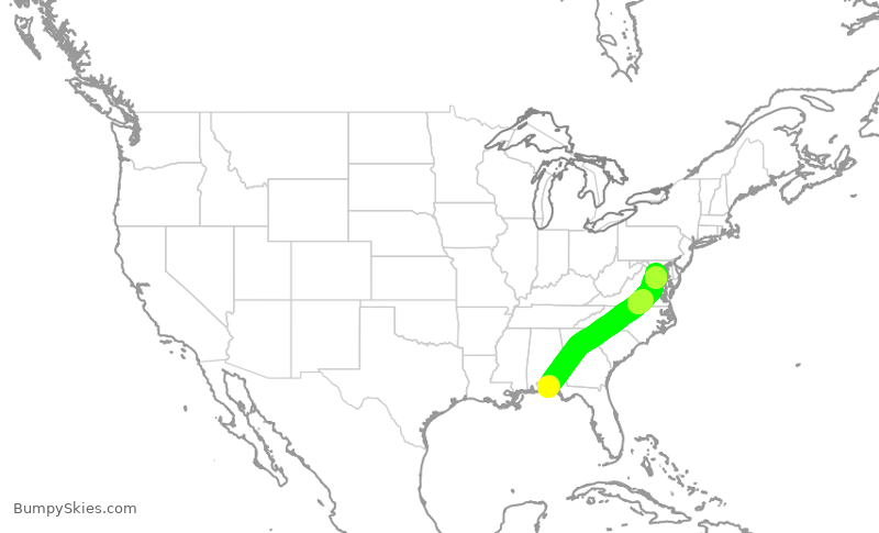 Turbulence forecast map for ENY3832, VPS to DCA