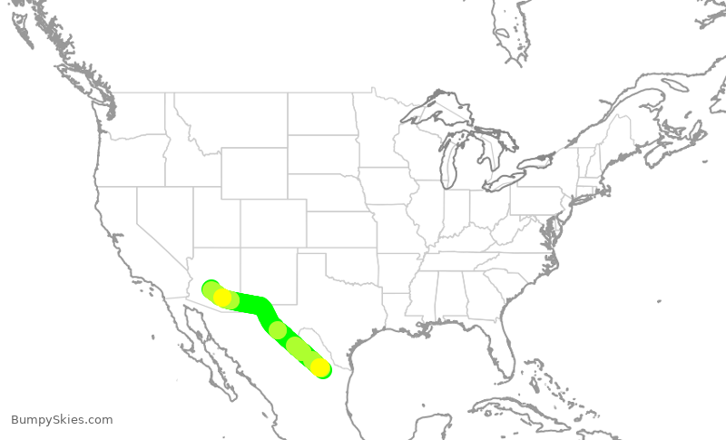 Turbulence forecast map for ENY3835, MMY to PHX