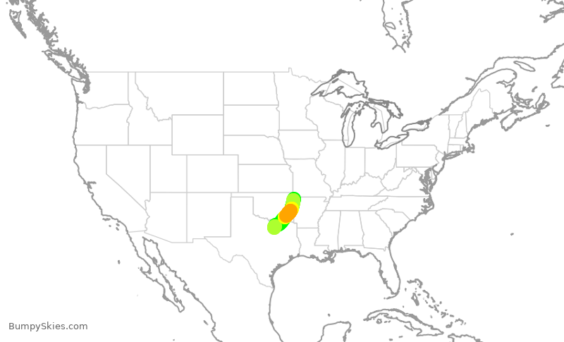 Turbulence forecast map for ENY3838, XNA to DFW