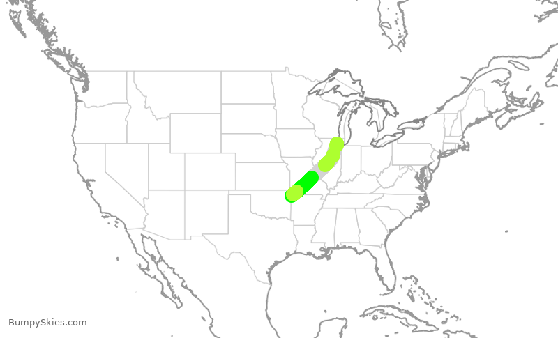 Turbulence forecast map for ENY3839, ORD to XNA