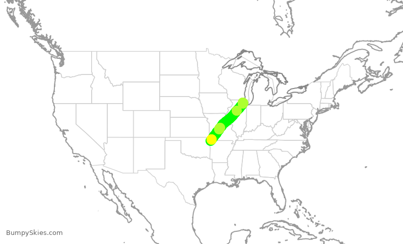 Turbulence forecast map for ENY3839, XNA to ORD