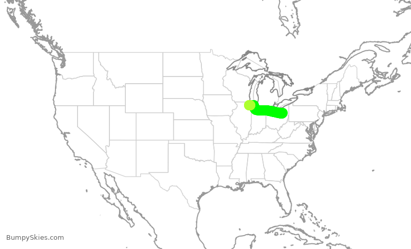 Turbulence forecast map for ENY3841, CAK to ORD