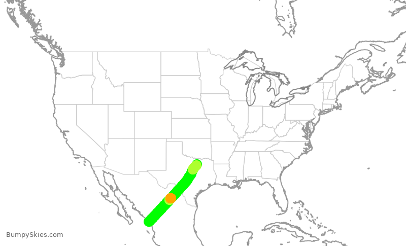 Turbulence forecast map for ENY3843, MZT to DFW