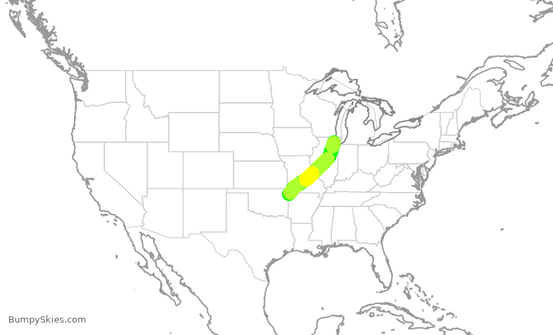 Turbulence forecast map for ENY3846, ORD to XNA
