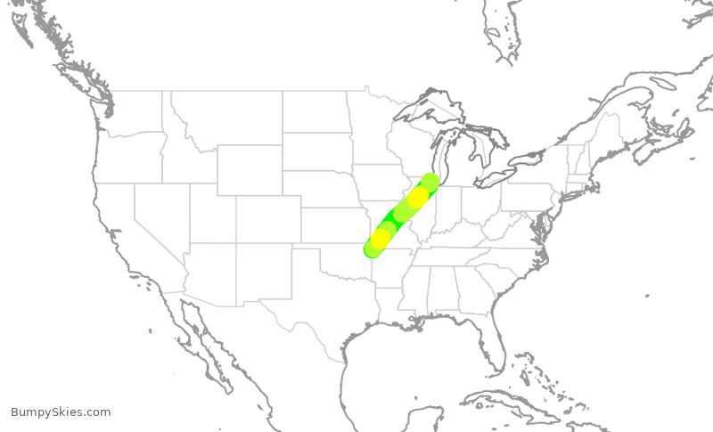 Turbulence forecast map for ENY3846, XNA to ORD
