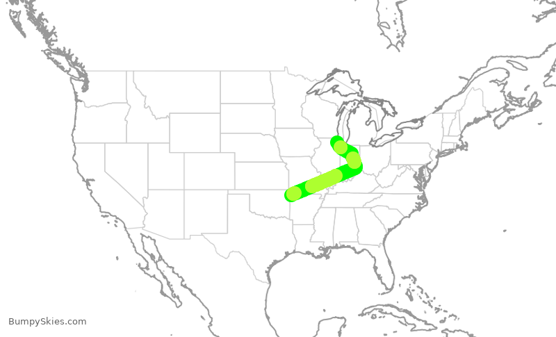 Turbulence forecast map for ENY3848, XNA to ORD