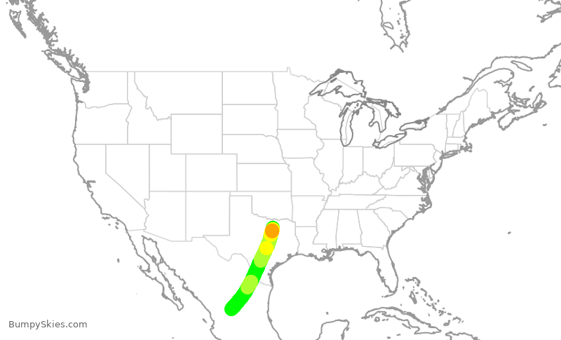 Turbulence forecast map for ENY3849, DFW to ZCL