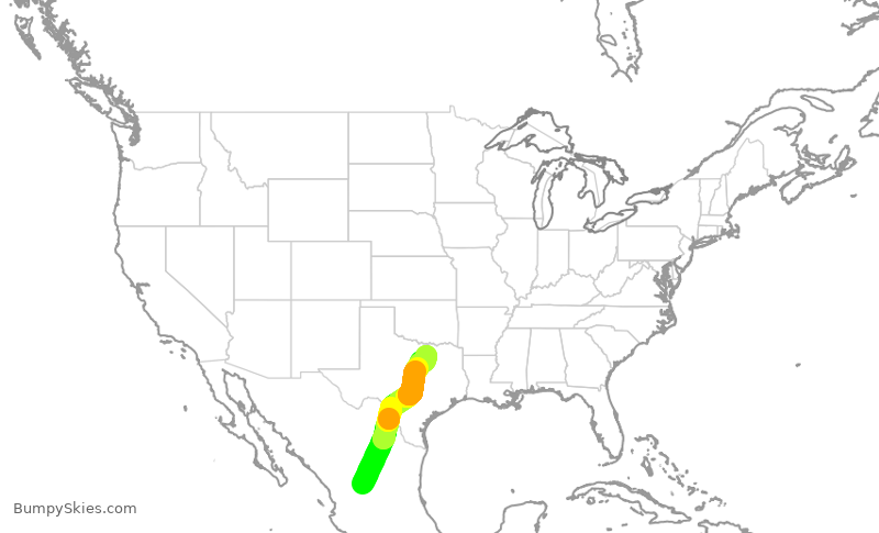 Turbulence forecast map for ENY3849, ZCL to DFW
