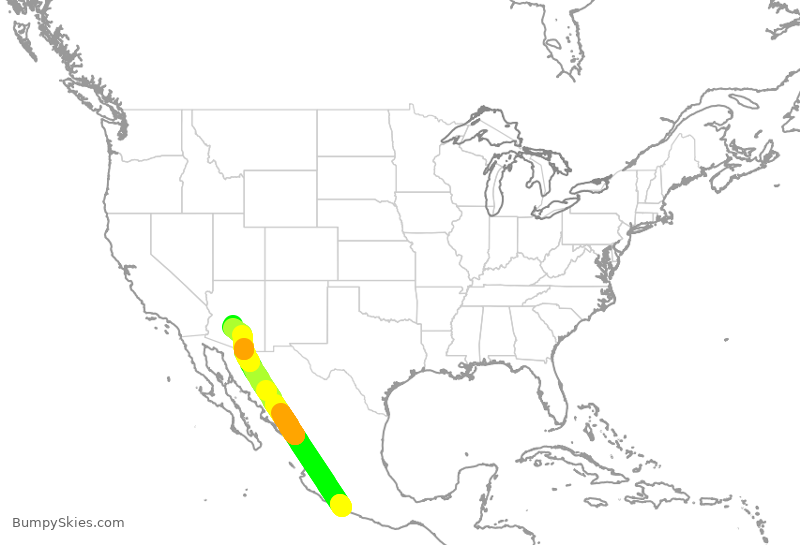 Turbulence forecast map for ENY3851, ZIH to PHX