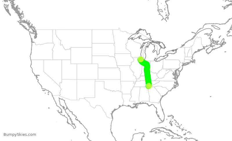 Turbulence forecast map for ENY3852, CHA to ORD