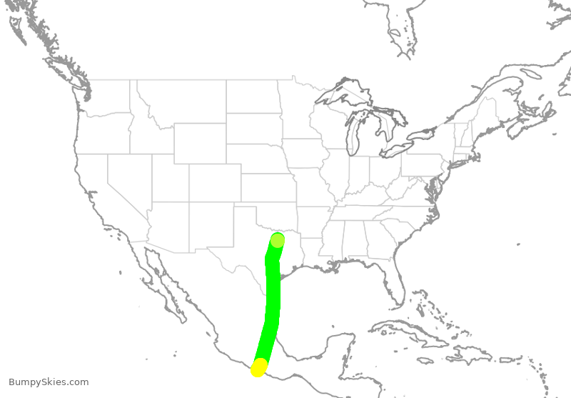 Turbulence forecast map for ENY3852, DFW to ACA