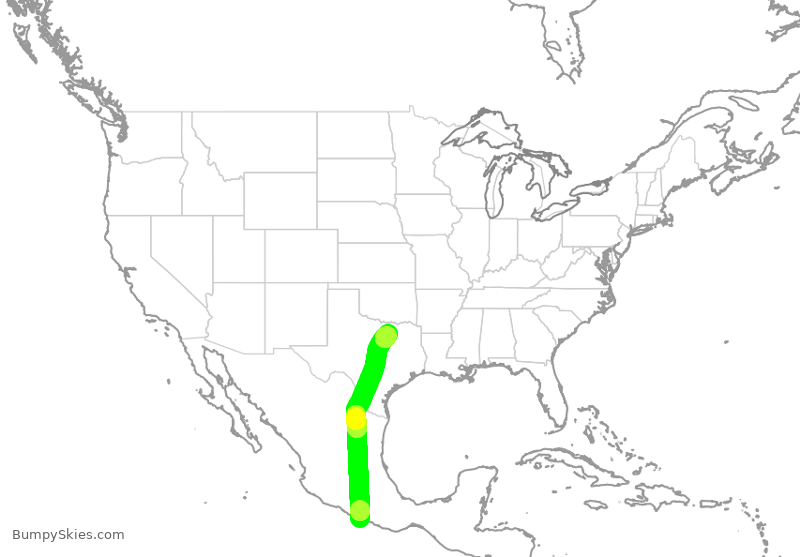 Turbulence forecast map for ENY3853, ACA to DFW