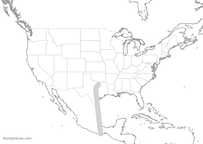Turbulence forecast map for ENY3859, HUX to DFW