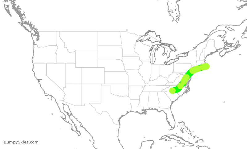 Turbulence forecast map for ENY3863, CLT to ACK