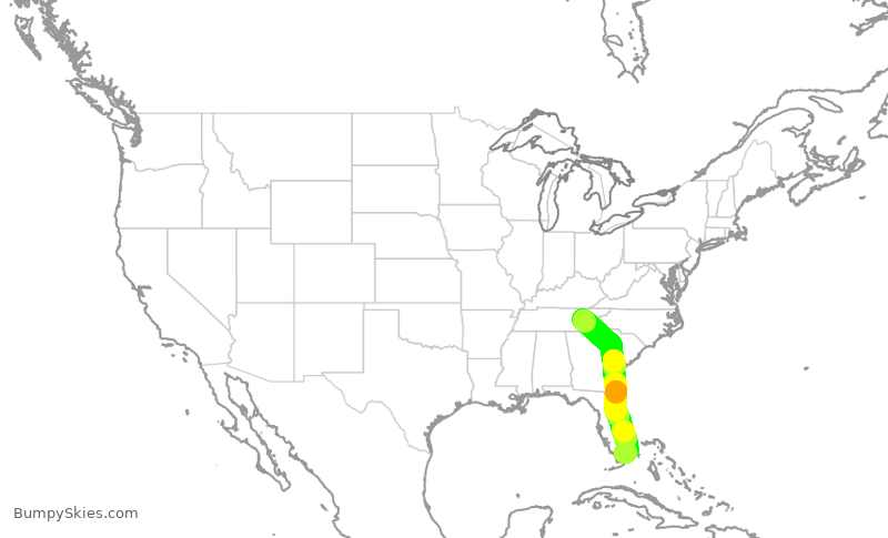 Turbulence forecast map for ENY3864, TYS to MIA