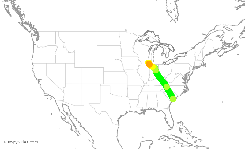 Turbulence forecast map for ENY3868, CHS to ORD