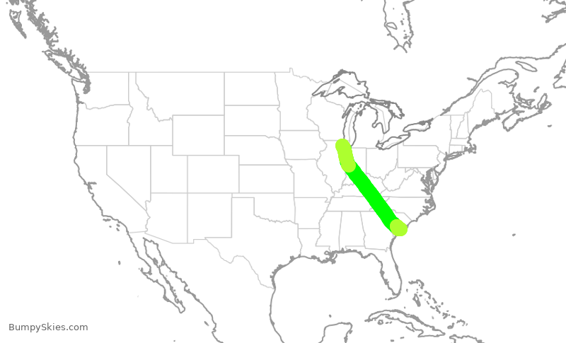 Turbulence forecast map for ENY3868, ORD to CHS