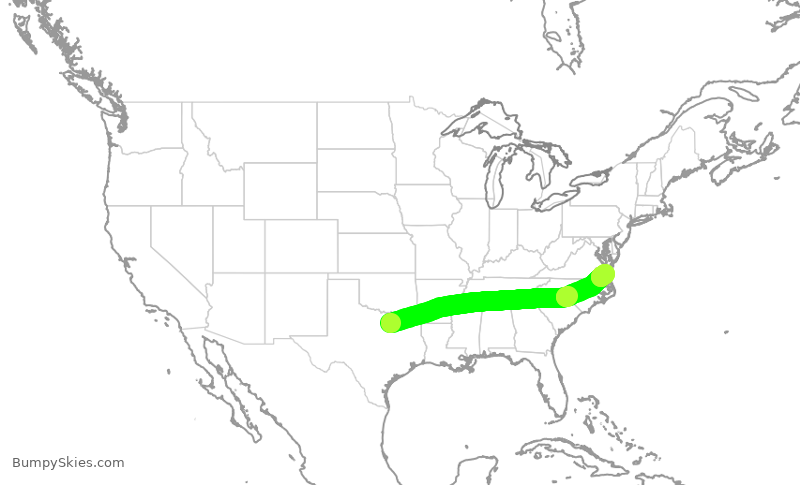 Turbulence forecast map for ENY3869, DFW to ORF