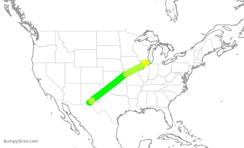 Turbulence forecast map for ENY3872, ELP to ORD