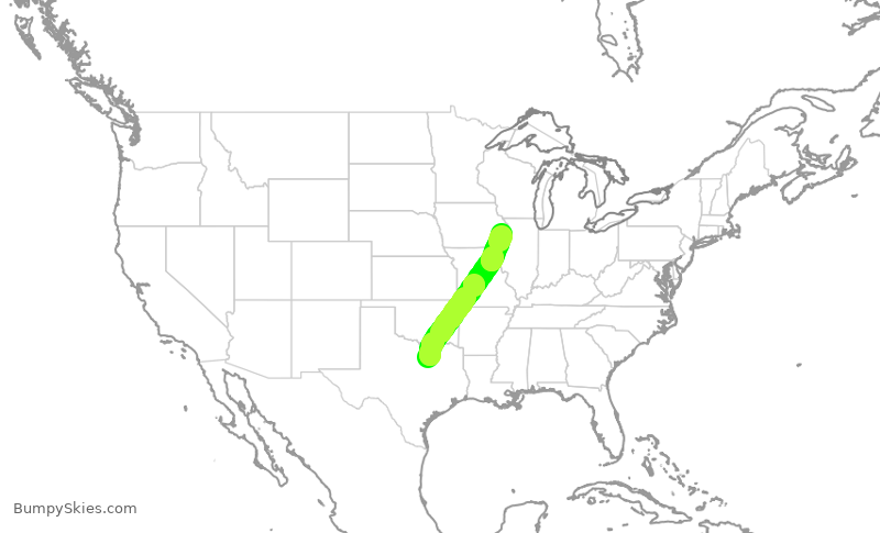 Turbulence forecast map for ENY3875, DFW to MLI