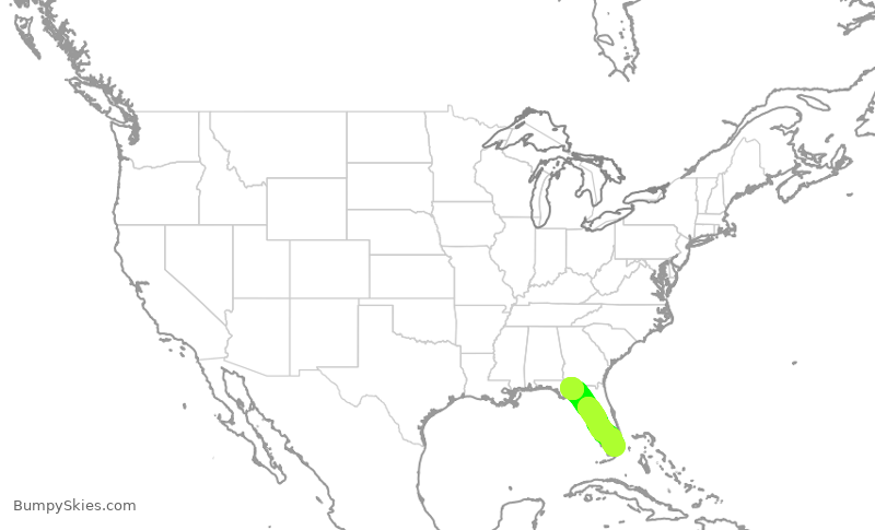 Turbulence forecast map for ENY3878, MIA to TLH