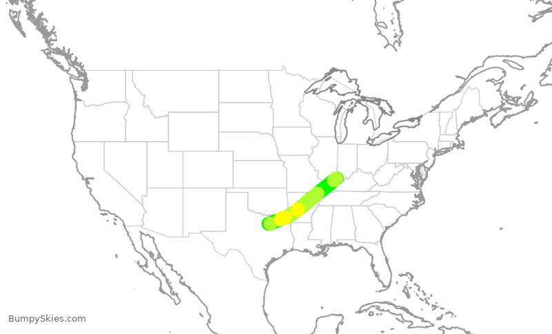 Turbulence forecast map for ENY3882, DFW to EVV