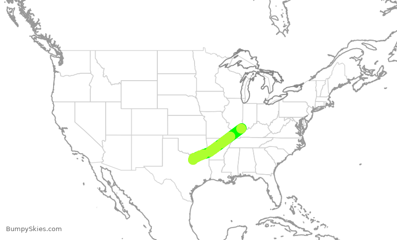 Turbulence forecast map for ENY3882, EVV to DFW