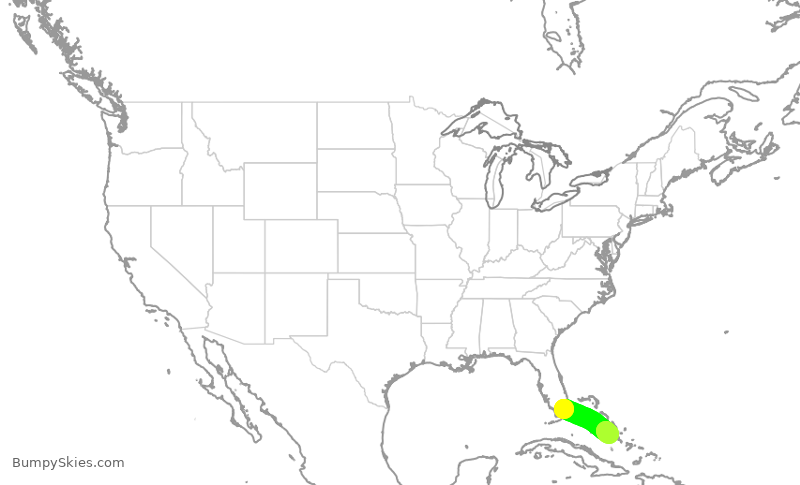 Turbulence forecast map for ENY3884, MIA to GGT