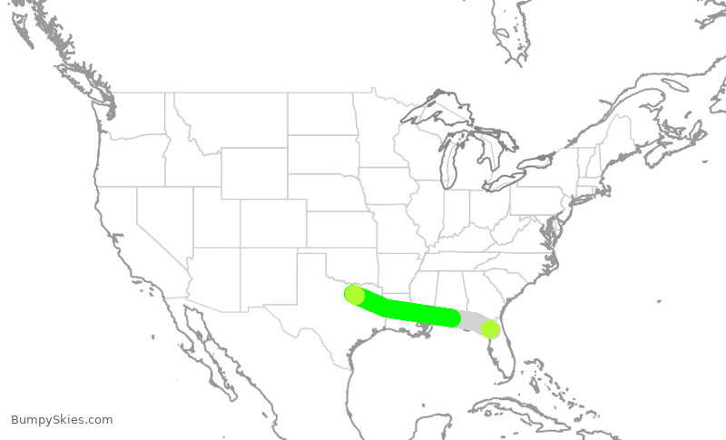 Turbulence forecast map for ENY3886, GNV to DFW