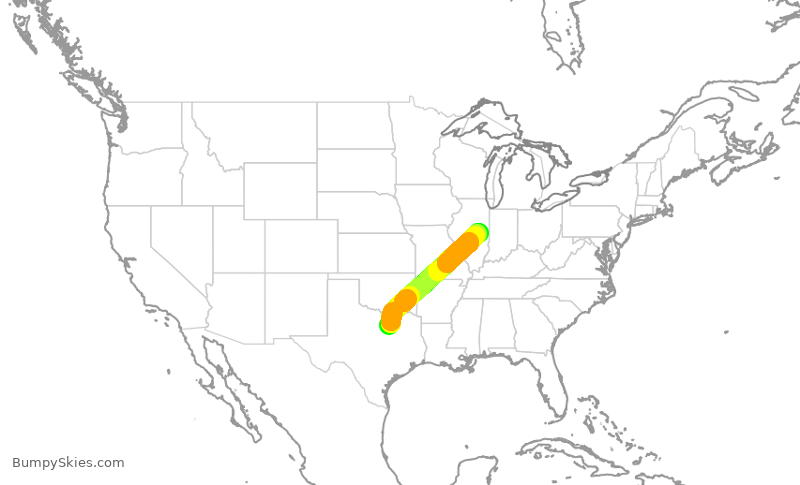 Turbulence forecast map for ENY3887, DFW to CMI