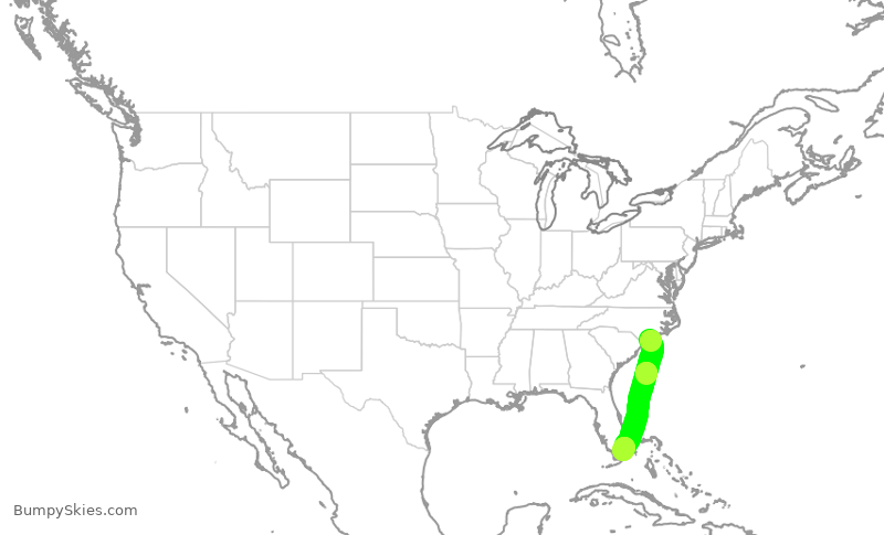 Turbulence forecast map for ENY3888, ILM to MIA