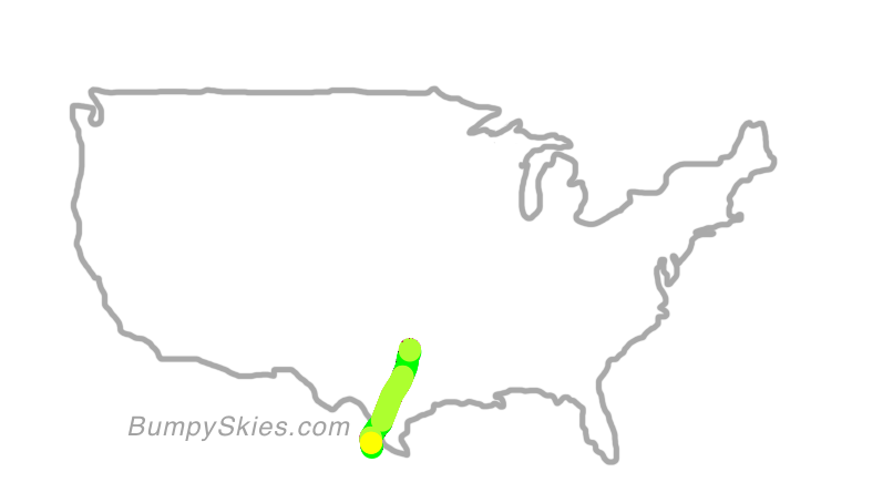 Map of continental US with illustrated flight path and turbulence forecast (described in text below)