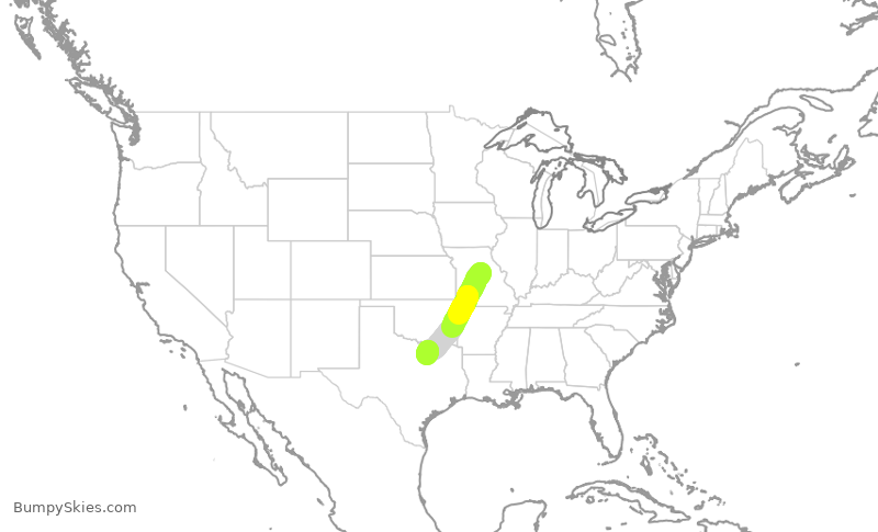 Turbulence forecast map for ENY3890, COU to DFW