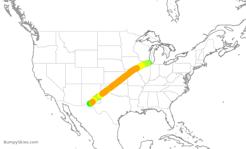 Turbulence forecast map for ENY3895, ORD to ELP