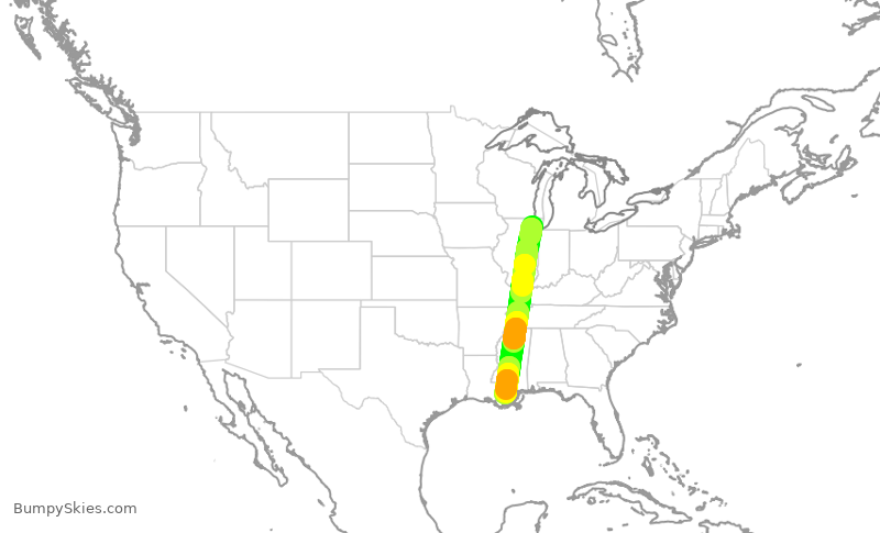Turbulence forecast map for ENY3896, ORD to MSY